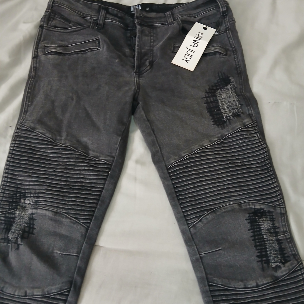 nANA judy Charcoal Distressed Skinny Jeans
